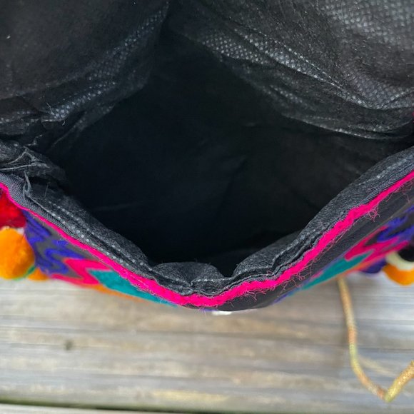 Girl Cross Body Bag Multi Color Embroidery Pom Pom - Picture 10 of 10